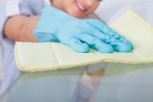 Cleaner inspecting carpet condition before treatment