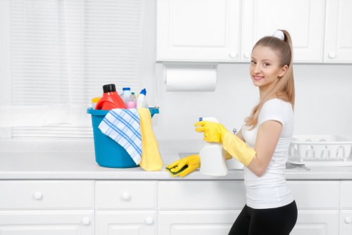 Professional carpet cleaning equipment in a commercial hallway